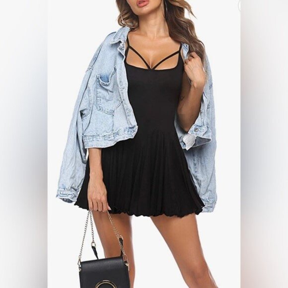 NWT Adome Mini Sexy Strappy Dress Size S Black Sleeveless Spaghetti Straps - Picture 1 of 9